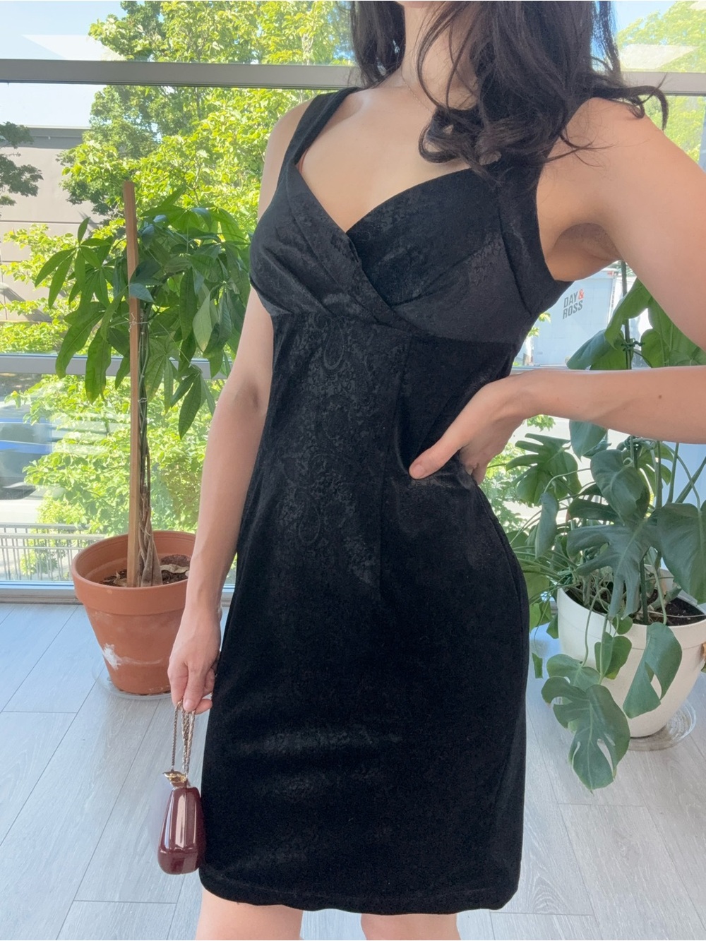 90s burnt velvet Whimsigoth Black Dress - Sleeveless V-Neck